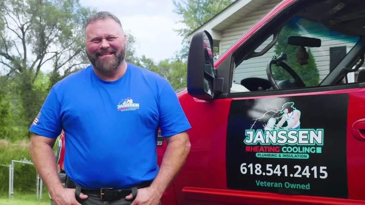 Steve Janssen with his Janssen service truck in the Riverbend